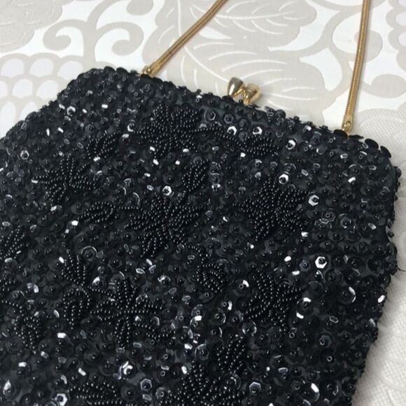 Sequined Evening Bag, Black with Gold - Picture 2 of 11